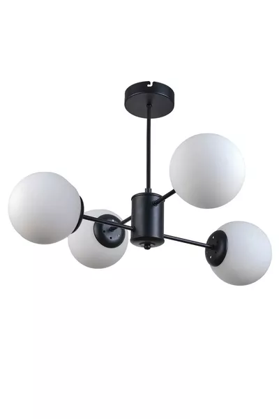 Seul Modern Tasarım Salon Yemek Odası Mutfak Siyah Renk Beyaz Camlı Sarkıt 4 Lü Avize