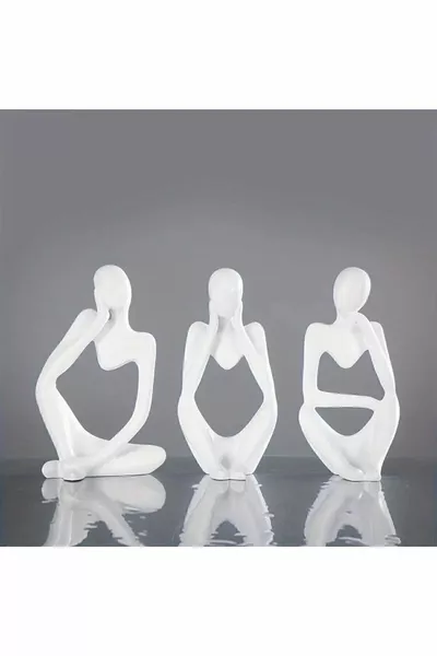 Nordic Style 3-Piece Sculpture Set, Abstract Thinking Man Figurine Accessory Set