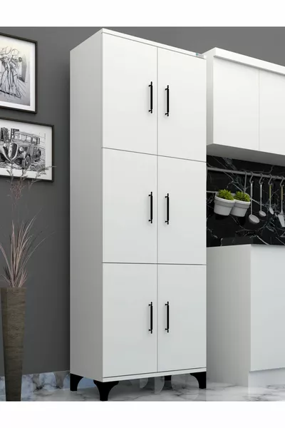 % Mdflam Многофункционален шкаф с 6 врати за килер, балкон, баня, ширина  см