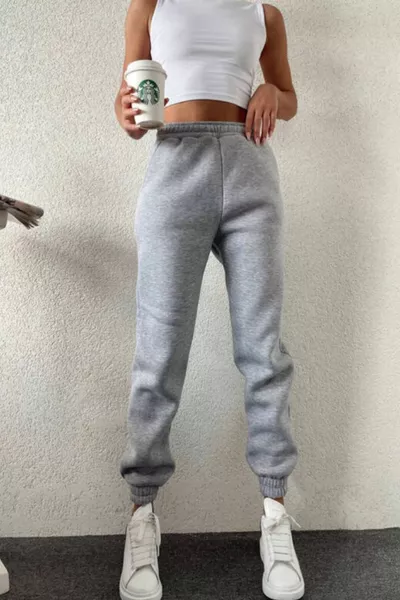 Женские зимние спортивные брюки с высокой талией и утеплителем из флиса, трехслойные