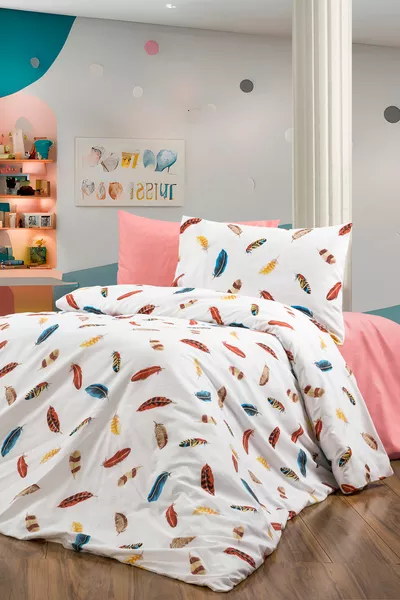 Единичен спален комплект с ластична чаршафна калъфка, от пух