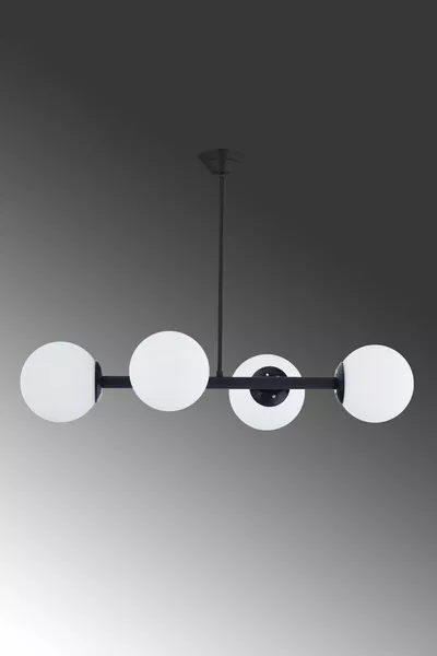 ثريا فاخرة عصرية بتصميم أسود مع 4 مصابيح زجاجية بيضاء