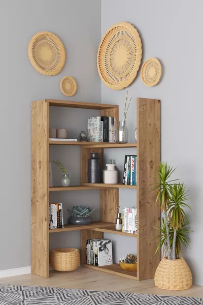 Bibliothèque d'angle décorative fonctionnelle Magic Lefkas Chêne