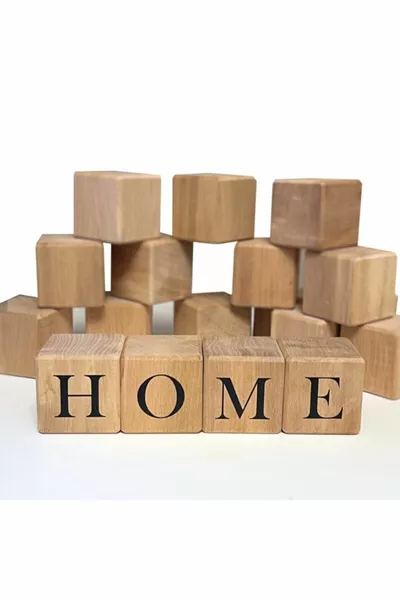 Home Written 4-Piece Wooden Cube