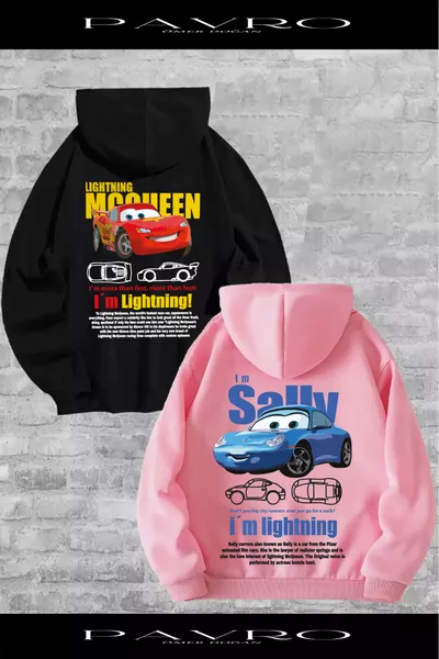 Sevgili Sweatshirt McQueen Sally Sırt Baskılı Sevgili Çift Kombini Kapüşonlu Sweatshirt 2 li Takım