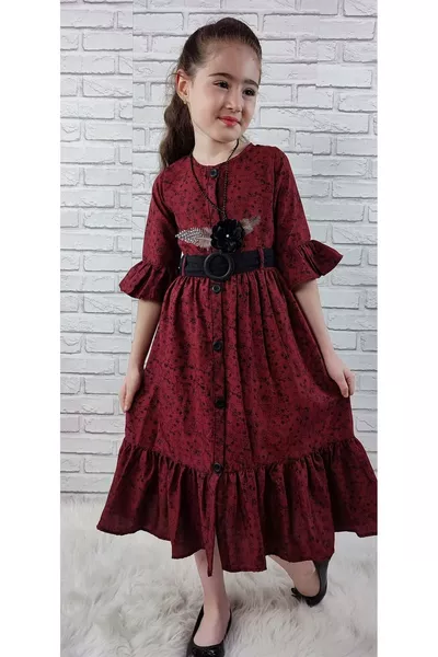 فستان فتاة صغير بتصميم قديم باسما  باللون القرمزي