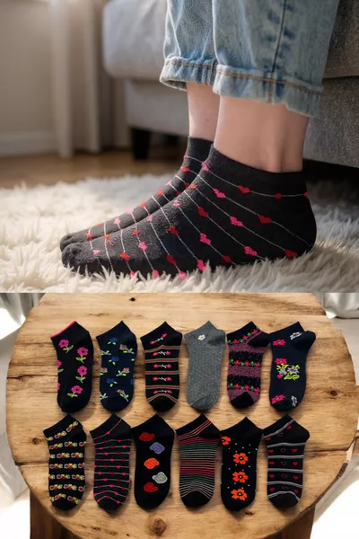 Женский набор из  хлопковых носков-следков с узором, удобные, дышащие, темные цвета