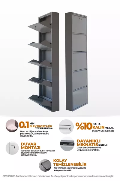 Porte-chaussures métallique verrouillable 5 places - Gris clair