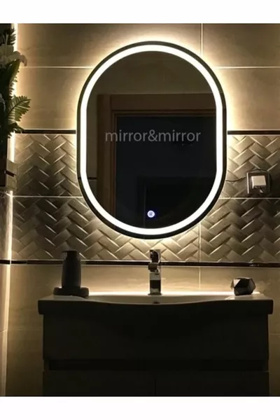 Зеркало  см овальное с подсветкой LED, с сенсорным управлением и декоративным пескоструйным эффектом