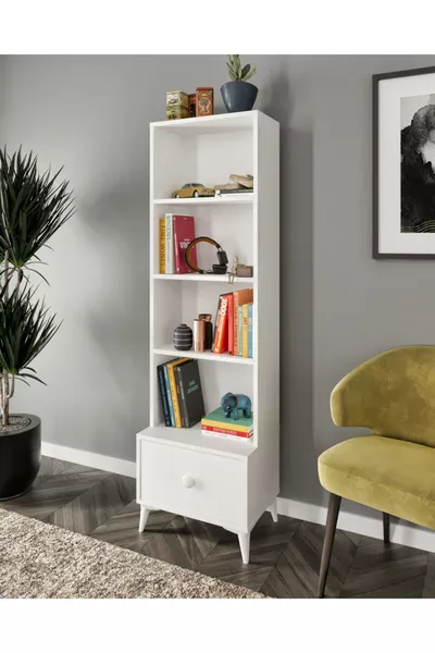 Белый книжный шкаф с ящиками Акация, полностью из МДФ первого сорта