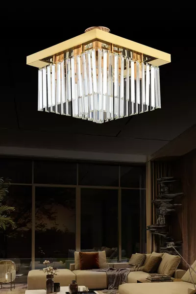 Yasemin Gold Chandelier with Crystal Stones
