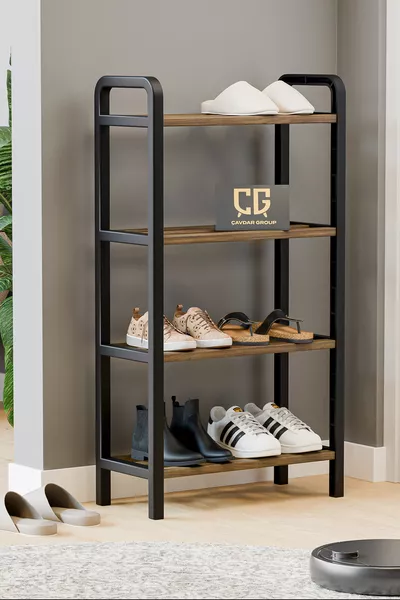 Meuble à chaussures en bois à 3 ou 4 étages, unité de rangement écologique à 4 compartiments avec barres en bois