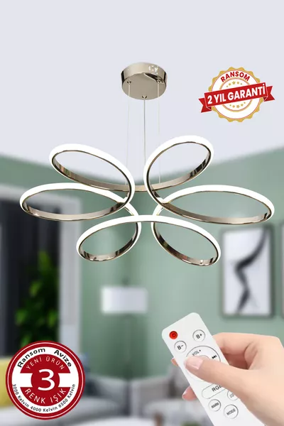 Grand lustre de salon et chambre télécommandé à 3 couleurs, fleur de marguerite sans abat-jour, chromé avec LED