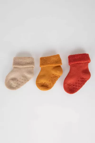 Lot de 3 Chaussettes Longues en Coton pour Bébé Garçon avec Semelle Antidérapante ns