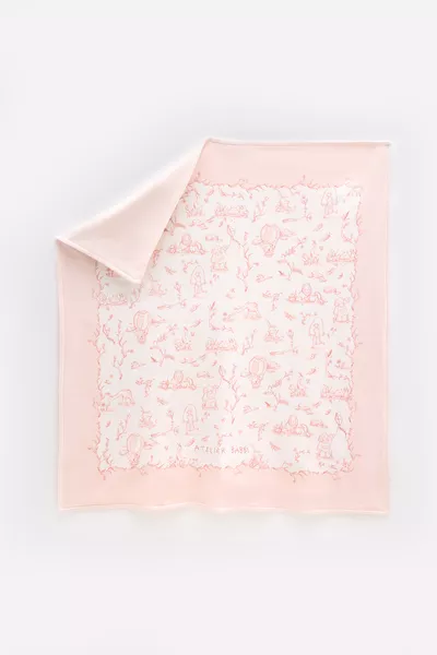 % Cotton Double-Sided Blanket - Toile De Jouy / Pink