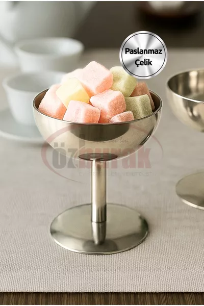 حامل حلوى من الصلب مع أقدام لتقديم الحلويات والآيس كريم القطر: 8 سم الطول: 8 سم