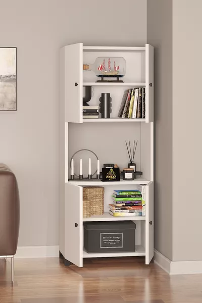 Decoratieve boekenkast met 4 deuren en 5 planken - Witte keukenplank, badkamerplank, oceaanboekenkastplank