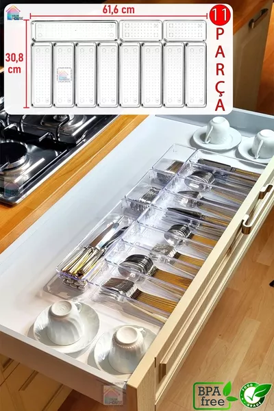 'li Модулни кухни Органайзер за прибори за чекмедже Прозрачен