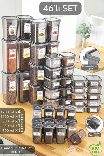  Parça Kare Erzak Ve Bakliyat Saklama Kabıbaharat Seti ml x(ML ML ML) ml