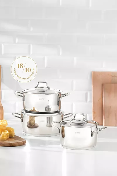 Set di pentole in acciaio profondo Silver Classico da 6 pezzi