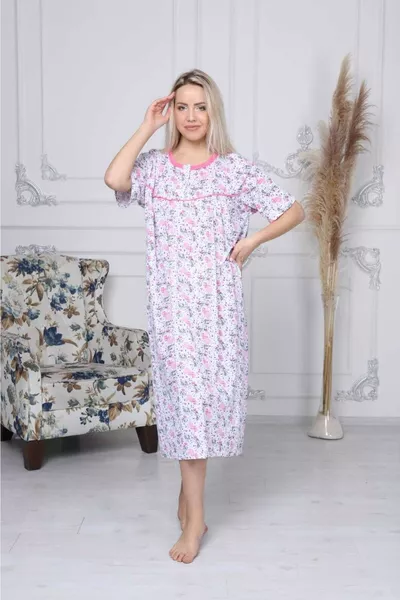 Nuisette en jersey pour femme à manches courtes et motif rose