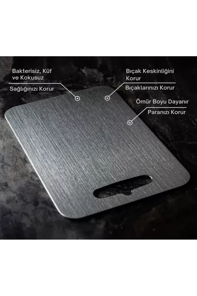 Paslanmaz Çelik Kesme Tahtası Antibakteriyel Üst Düzey Kaliteli (1 Adet)