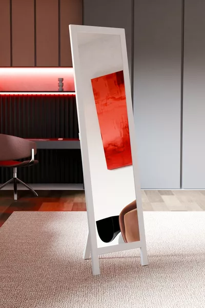 White Wooden Full-Length Mirror with Stand cm