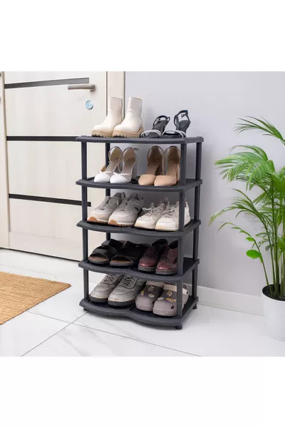 Black 5-Tier Plastic Shoe Rack