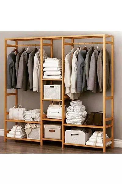 Holzkleiderbügel, Offener Kleiderschrank aus Holz, Tragbarer praktischer Kleiderschrank