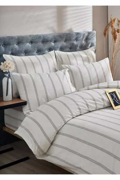 Памучен комплект спално бельо Atlantis с оцветена органична нишка, двоен (без чаршаф)