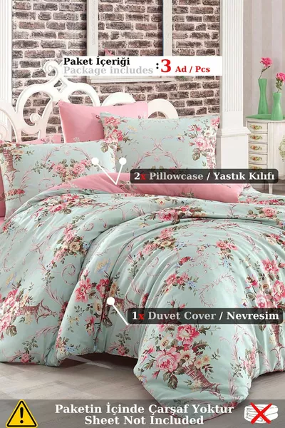 طقم أغطية سرير ناضج مزدوج ألانور باللون النعناعي والوردي