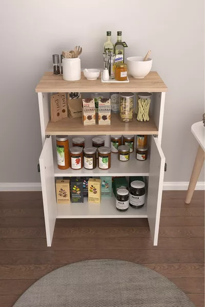 Placard de cuisine polyvalent Berry Sonomo blanc à 3 étagères avec porte pour coin café