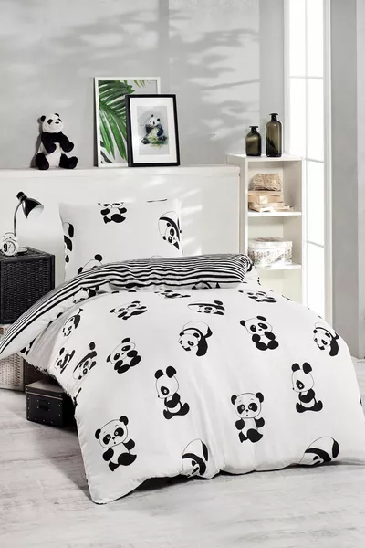 Single Junior Duvet Cover Set Panda Black