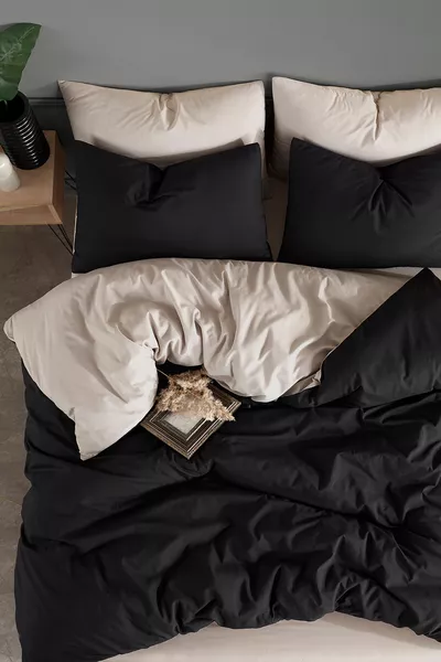 Set di Biancheria da Letto con Lenzuolo con Angoli Singolo | Nero Beige |