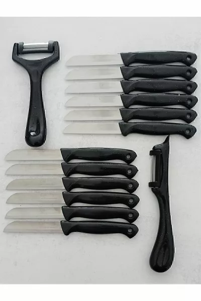 Fruit and Vegetable Chopping Knife and 2-Piece Peeler Set Black