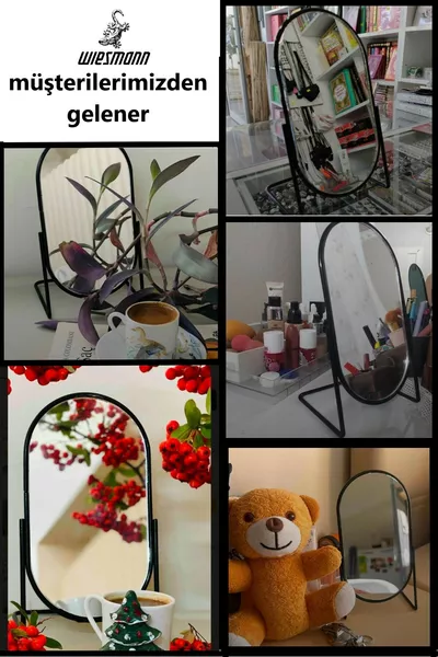 Modern Metal Black Ellipse Tabletop Makeup Mirror