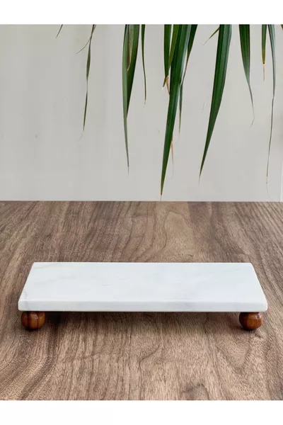 Marble Serving Tray with Wooden Marble Base and Ball Feet X cm