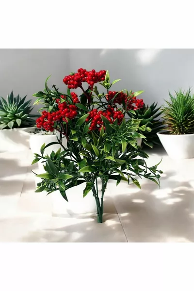 Изкуствено цвете с 5 клона и плътни листа, букет Кокина, специално производство за годината