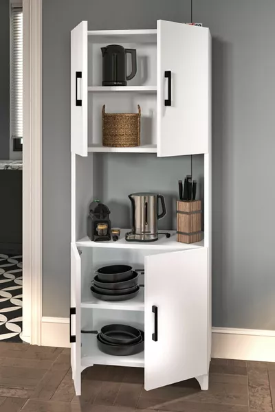 Mobile multiuso Ece, armadietto per microonde, dispensa, armadio da cucina bianco