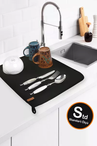 Basic S Bulasik Kurutma Mati  cm Std Kurulama Bezi Kurutma Örtüsü Tezgah Üstü Siyah