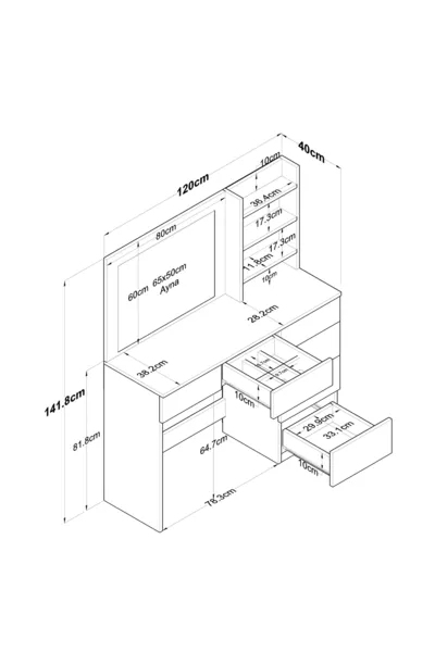 راني طاولة مكياج خلف الكواليس مع مرايا وإضاءة هوليوودية، 6 أدراج، منظم مجوهرات، أبيض
