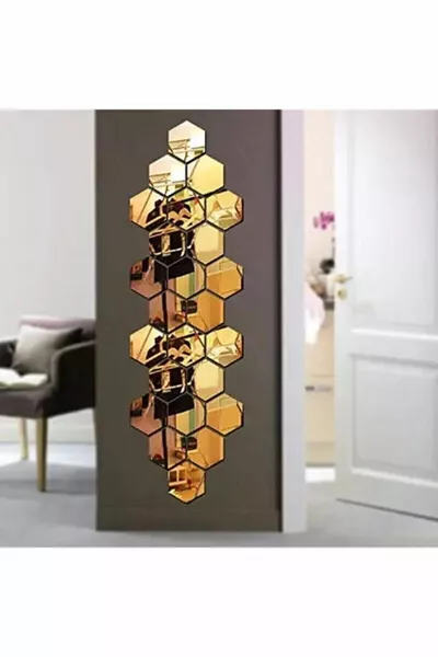Honeycomb Gold Decorative Hexagon x Ornament Acrylic Mirror 7.5cm Entryway Wall Plexiglass with Adhesive Tape