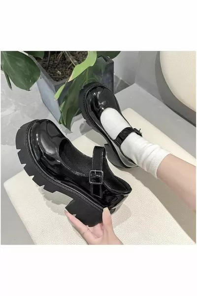 K Retro Black Patent Leather Lolita Shoes