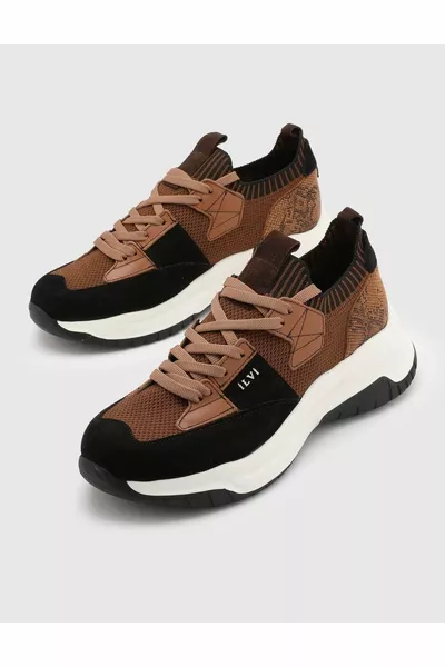 Kenway جلد طبيعي تريكو نسائي تان أحذية رياضية