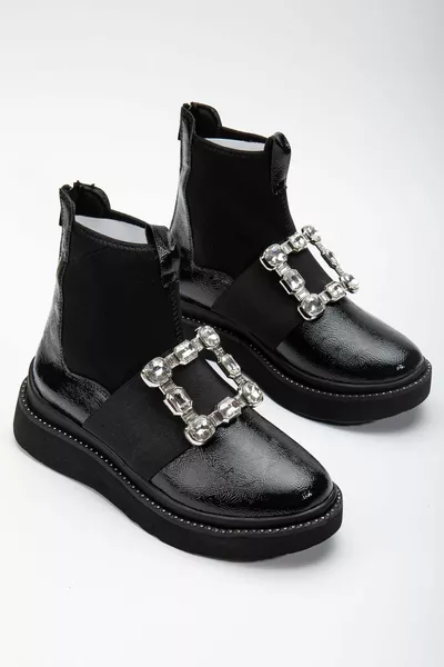 براءات الاختراع والجلود تمتد الحجر سميكة وحيد أسود أحذية نسائية