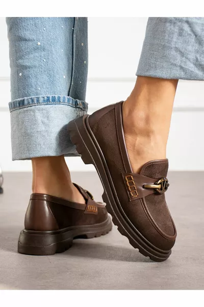 Koffie suède gesp detail loafer voor dames