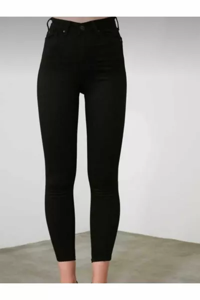 Ngbutika كامل ليكرا جيت أسود عالي الخصر الجينز الضيق (WRAPPER)