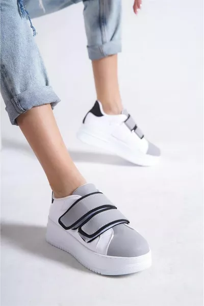 Abira Женские бело-серые двойные кроссовки на Velcro