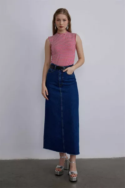 Medium Blue Long Jean Skirt