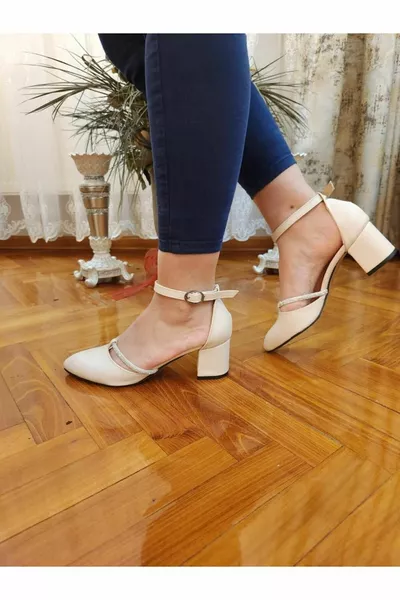 Femmes Talons Oeuf Talon Cuir Cheville Cravate Pierre Détail Chaussures